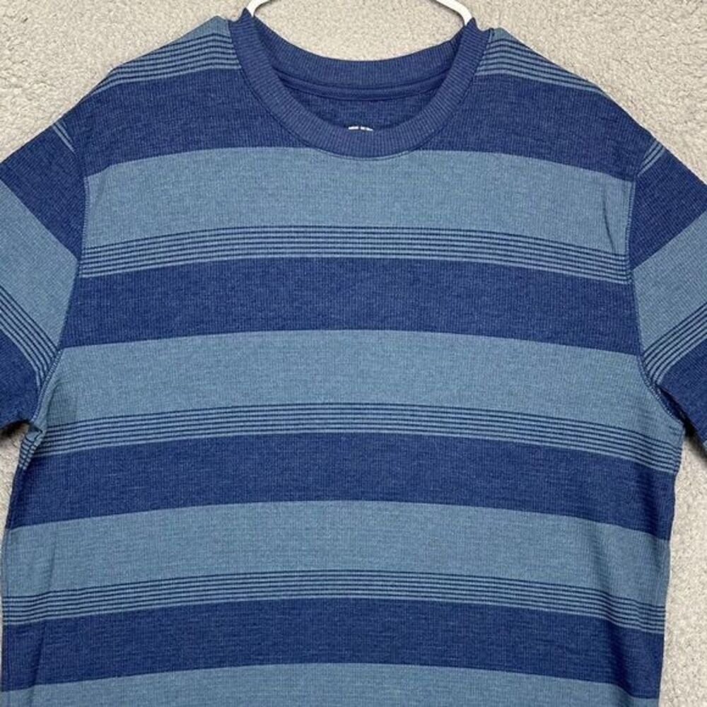 Roebuck Co. Sweater Mens XL Blue Striped Thermal Waffle Knit Crew Neck Pullover